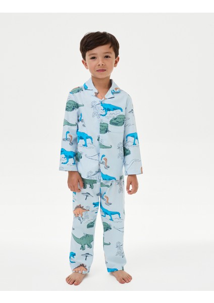 Erkek Çocuk Dinozor Baskılı Pijama Takımı