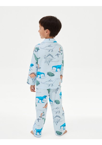 Erkek Çocuk Dinozor Baskılı Pijama Takımı