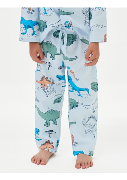 Erkek Çocuk Dinozor Baskılı Pijama Takımı