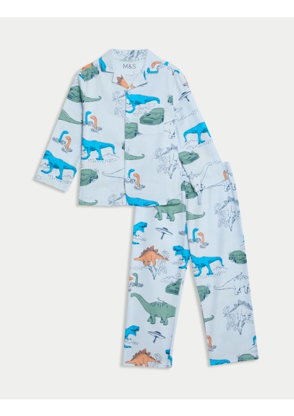 Erkek Çocuk Dinozor Baskılı Pijama Takımı