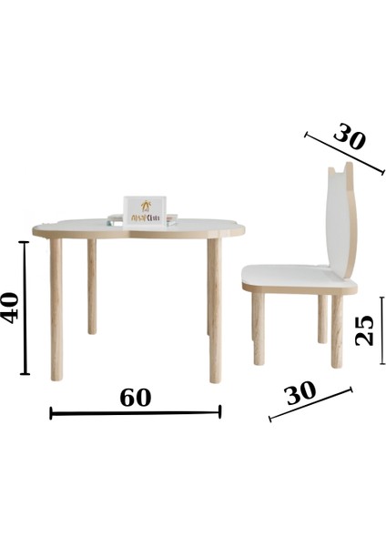 Ahşap Okulu Oyun Aktivite Masası - Etkinlik Masası - Çocuk Ders Çalışma Masası-  Yonca Masa ve Kedi Sandalye