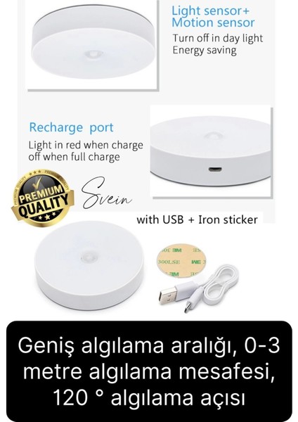 Premium Hareket Sensörlü Mini USB Şarjlı LED Işık Gece Lambası Koridor Bahçe Garaj Dolap Aydınlatma