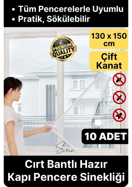 10 Adet Pratik Cam Pencere Kapı Uyumlu Çift Kanat Yırtılmaz Dayanıklı Kendinden Yapışkanlı Sineklik