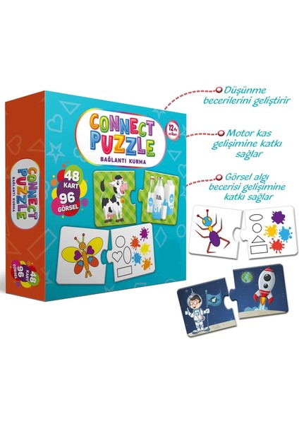 Connect Puzzle Bağlantı Kurma 96 Görsel Yapboz Eğitici Kartlar Görsel Zeka Algı Gelişim Dikkat Oyunu