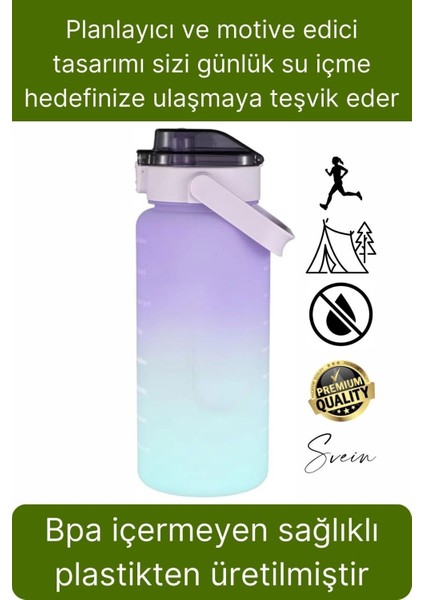 Premium 2 Lt Pipetli Kilitli Sızdırmaz Kapaklı Kamp Sağlıklı Motivasyon Suluk Matara Spor Su Şişesi