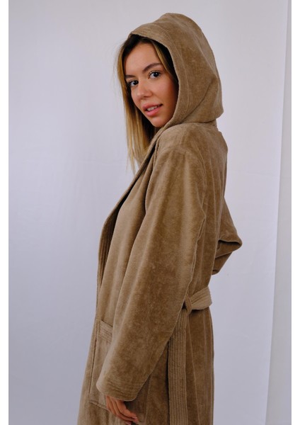%100 Organik Pamuk Kapüşonlu Ekstra Yumuşak Kadın Bornoz