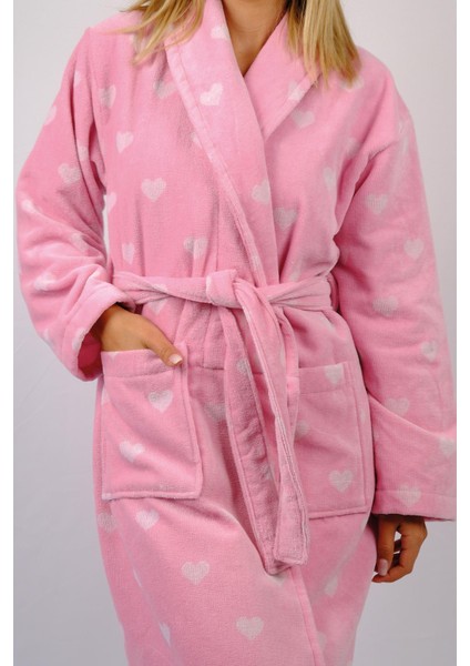 %100 Pamuk Şalyaka Pembe Kalpli Kadın Bornoz fiyatları