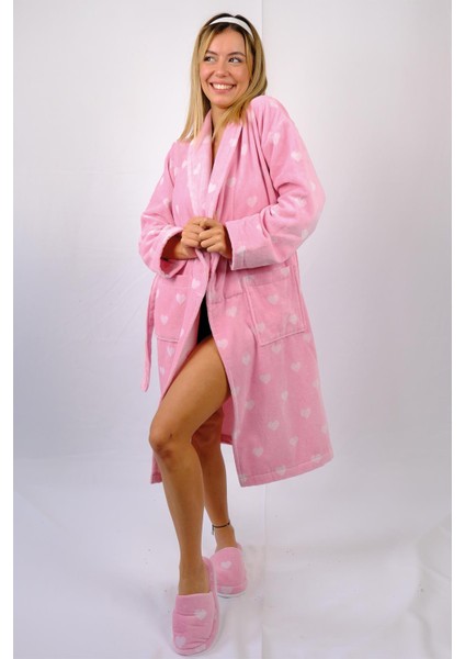 %100 Pamuk Şalyaka Pembe Kalpli Kadın Bornoz modelleri