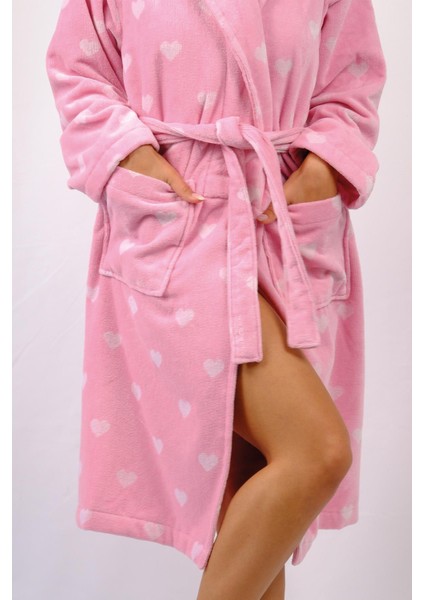 %100 Pamuk Şalyaka Pembe Kalpli Kadın Bornoz fırsatları