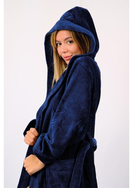 %100 Organik Pamuk Kapüşonlu Ekstra Yumuşak Kadın Bornoz