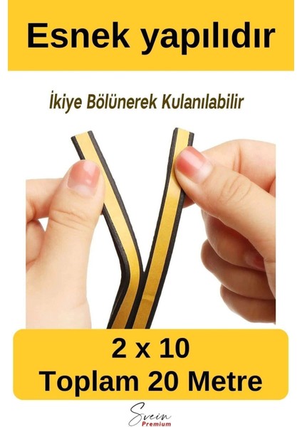 Kapı ve Pencere Soğuk Izolasyon Bandı Fitili Kendinden Yapışkanlı Kauçuk Yalıtım Bant 2X10 = 20 mt