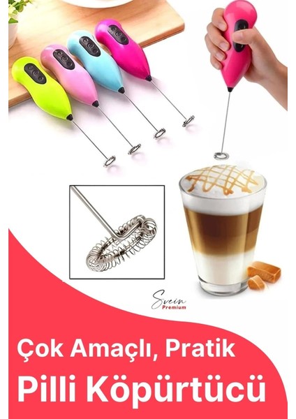 Kahve Süt Köpürtücü Cappuccino Yumurta Sos Krema Çırpıcı Çelik Uçlu Pratik Pilli Mini Karıştırıcı