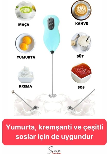 Kahve Süt Köpürtücü Cappuccino Yumurta Sos Krema Çırpıcı Çelik Uçlu Pratik Pilli Mini Karıştırıcı