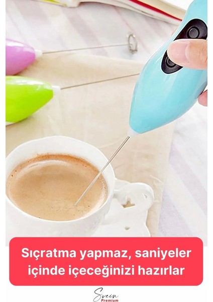 Kahve Süt Köpürtücü Cappuccino Yumurta Sos Krema Çırpıcı Çelik Uçlu Pratik Pilli Mini Karıştırıcı