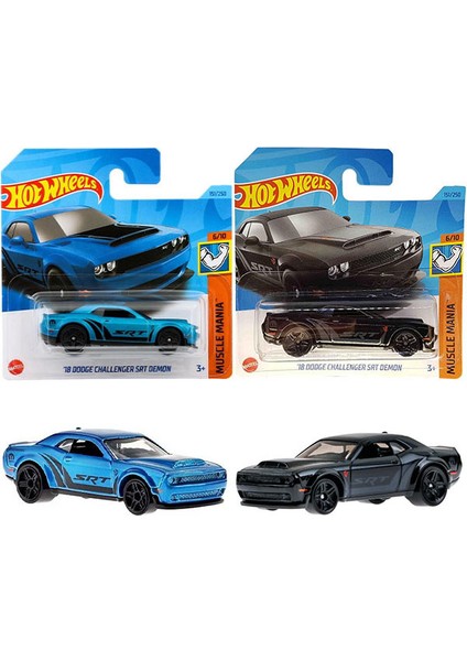 2 Araç 18 Dodge Challenger Srt Demon Set Siyah & Lacivert (1/64)