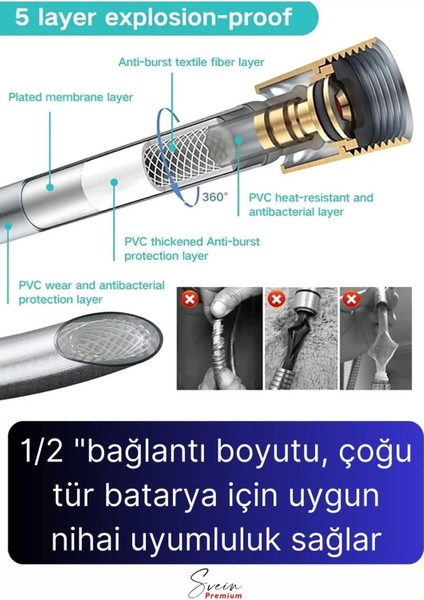 Siyah Dayanıklı Esnek Kırılmaz Çatlamaz Patlamaz Sızdırmaz Pvc Banyo Duş Musluk Hortumu 15 Metre