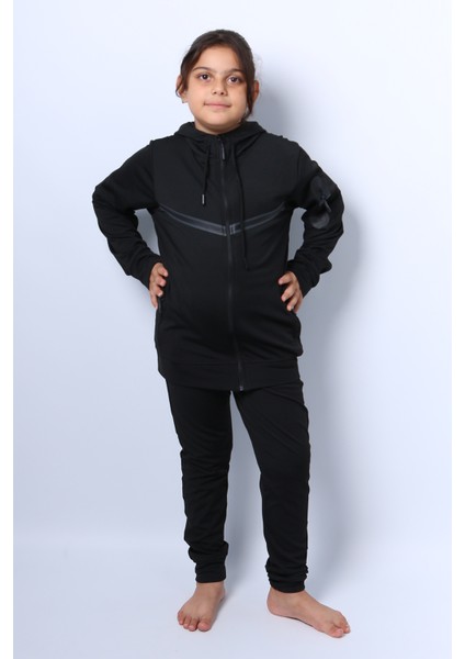 Kız Çocuk Eşofman Takımı Kapşonlu Fermuarlı Ribanalı C59