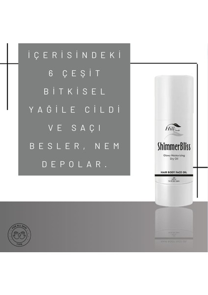 Hill Cosmetic Shimmer Bliss Parıltılı Saç, Vücut Kuru Yağ Işıltı Bakım Yağı