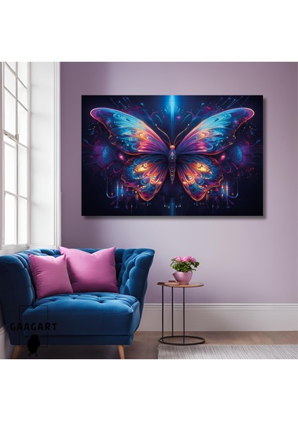 Tekli Yatay Kanvas Duvar Tablosu Modern Soyut Kelebek Tasarımı