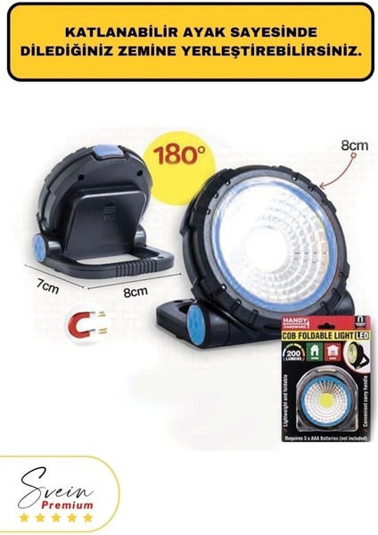 Taşınabilir Cep Boy Pilli Mıknatıslı Katlanır Ayaklı Kamp Bahçe Ev Için Mini Cob Projektör LED Işık