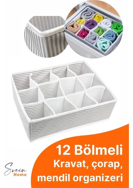 12 Bölmeli Çekmece İçi Düzenleyici Çok Amaçlı Pratik Takı Çorap Kravat Eşarp Gardrop Organizer Kutu