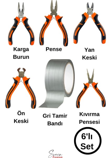 Mini Takı Hobi Karga Burun Yan Keski Pense Ön Keski Kıvırma Pensesi Çok Amaçlı Gri Tamir Bandı Seti