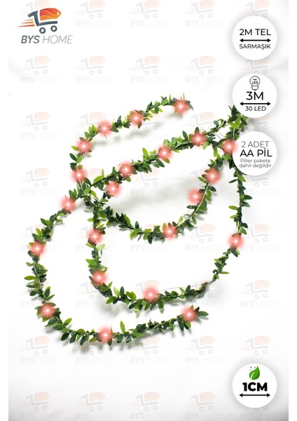 Dekoratif 2 Metre Yapay Yapraklı Tel Şeritli Sarmaşık + 3 Metre Peri LED