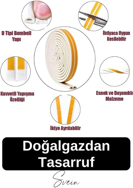 Premium Kapı Pencere Soğuk Toz Geçirmez Izolasyon Fitili Kendinden Yapışkanlı Isı Yalıtım 2x5=10 mt