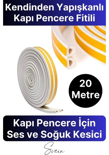 Kapı Pencere Fitili Soğuk Izolasyon Bandı Kendinden Yapışkanlı Güçlü Kauçuk Yalıtım Bant 2X10=20 mt