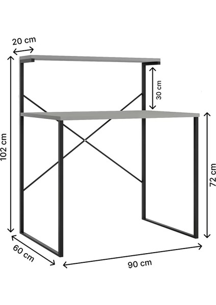 Raflı Çalışma Masası 60X90 Ofis Masası Ders Masası Çok Amaçlı Çalışma Masası Füme 1450