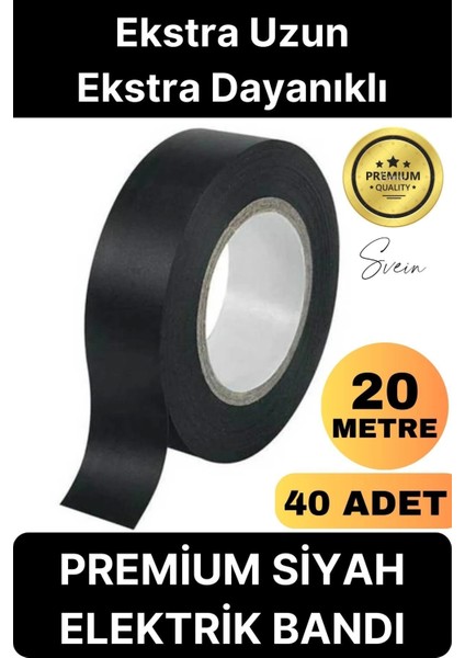 40 Ad. 20 mt Yalıtım Izole Pvc Elektrik Bandı Su Geçirmez Sızdırmaz Koruma Bant Siyah