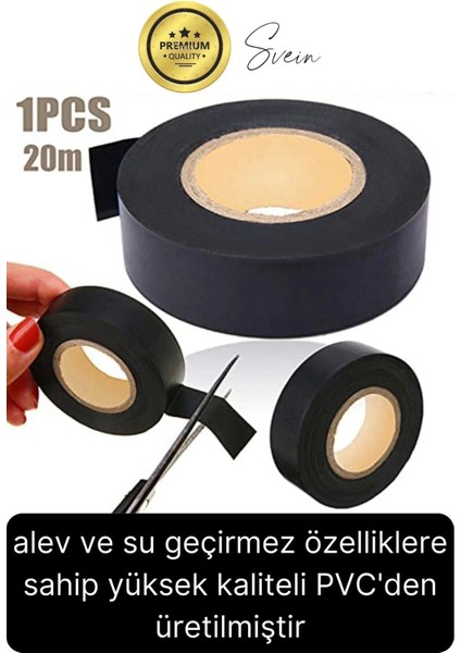 40 Ad. 20 mt Yalıtım Izole Pvc Elektrik Bandı Su Geçirmez Sızdırmaz Koruma Bant Siyah