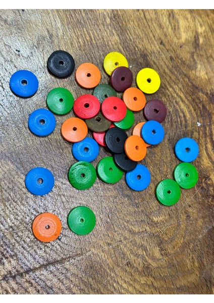 32 Adet Delikli Bambu Renkli Yassı Takı Boncuğu