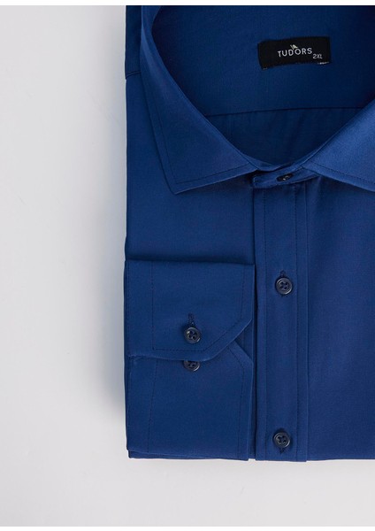 Erkek Big Size Büyük Beden Pamuklu Tek Cepli Saten Lacivert Gömlek modelleri