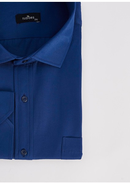 Erkek Big Size Büyük Beden Pamuklu Tek Cepli Saten Lacivert Gömlek fırsatları