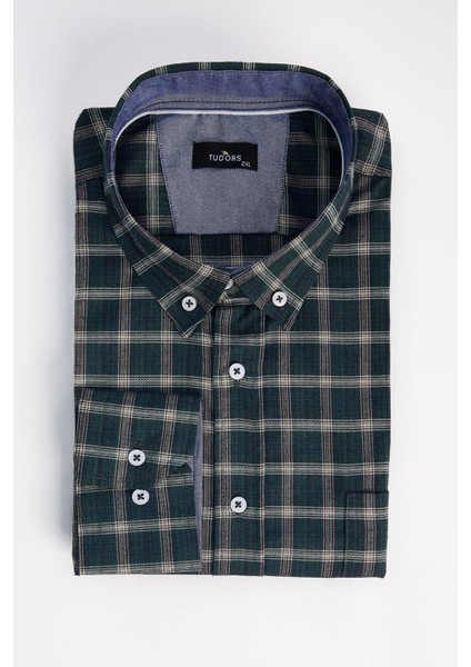 Erkek Big Size Büyük Beden Pamuklu Küçük Kareli Düğmeli Yaka Gömlek fiyatları