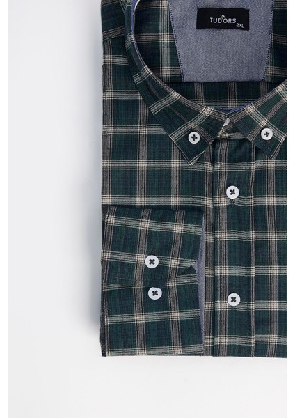 Erkek Big Size Büyük Beden Pamuklu Küçük Kareli Düğmeli Yaka Gömlek modelleri