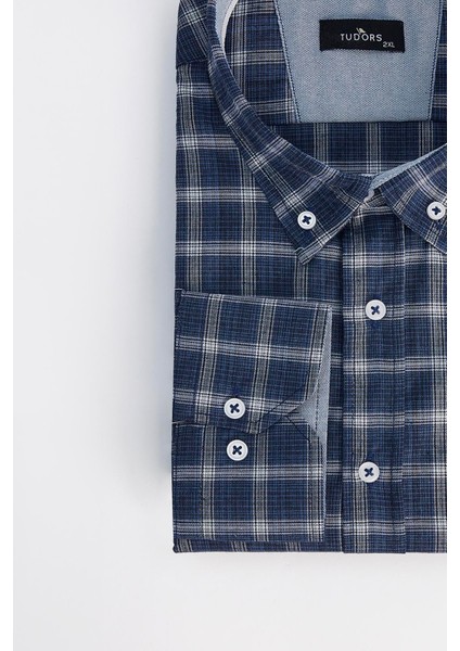 Erkek Big Size Büyük Beden Pamuklu Kareli Düğmeli Yaka Gömlek modelleri