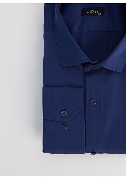 Erkek Big Size Büyük Beden Pamuklu Tek Cepli Saten Lacivert Gömlek modelleri