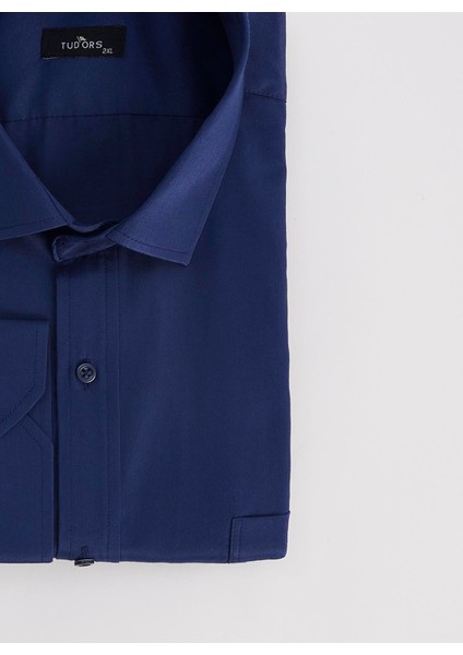 Erkek Big Size Büyük Beden Pamuklu Tek Cepli Saten Lacivert Gömlek fırsatları