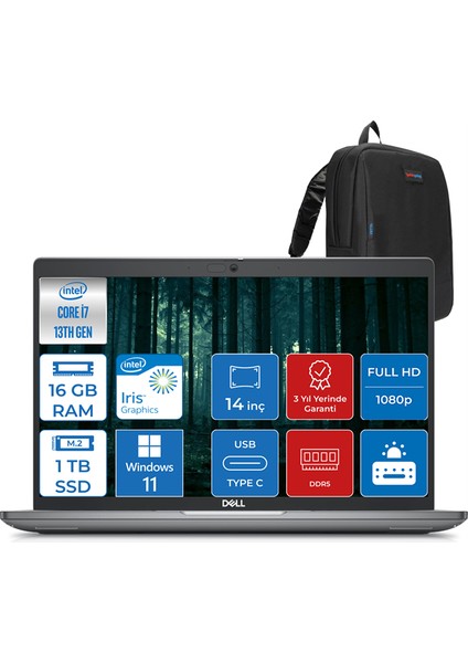 Latitude 5440 Intel Core Vpro I7-1370P 16GB Ddr5 1tb SSD 14" IPS Fhd Windows 11 Home 544014EMEAVPWH02 + Zettaçanta