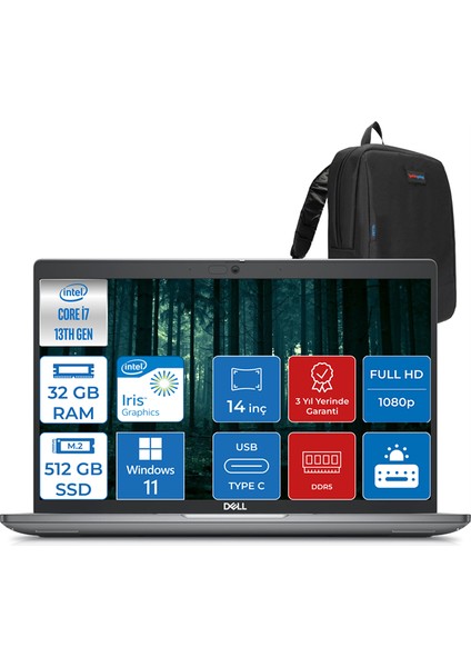 Latitude 5440 Intel Core Vpro I7-1370P 32GB Ddr5 512GB SSD 14" IPS Fhd Windows 11 Pro 544014EMEAVPWP14 + Zettaçanta