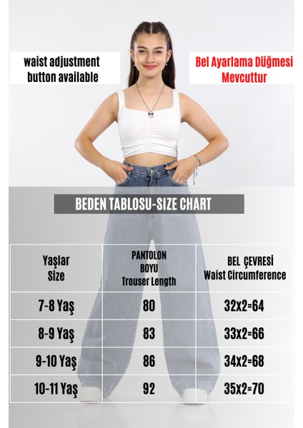 Kız Çocuk %100 Pamuk Baggy Fit Wide Leg Kot PANTOLON-PNT-2046 fırsatları