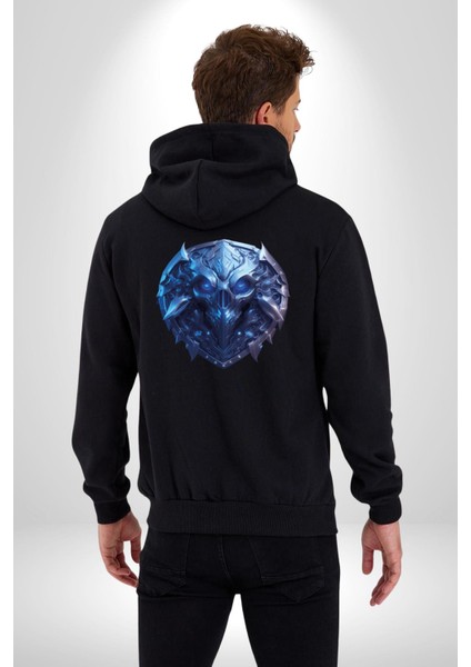 Kuru Kafa Kalkan Koruma Kadın Erkek Siyah Renk Kapüşonlu Kanguru Cepli Fermuarlı Pamuklu Oversize Dijital Baskılı Hırka Sweatshirt