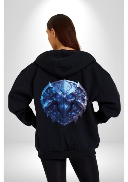 Kuru Kafa Kalkan Koruma Kadın Erkek Siyah Renk Kapüşonlu Kanguru Cepli Fermuarlı Pamuklu Oversize Dijital Baskılı Hırka Sweatshirt