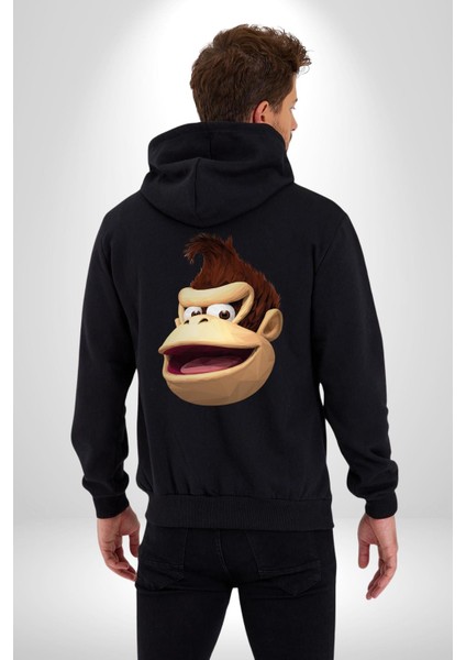Maymun Krallığı Kadın Erkek Siyah Kapüşonlu Fermuarlı Baskılı Hırka Sweatshirt fırsatları