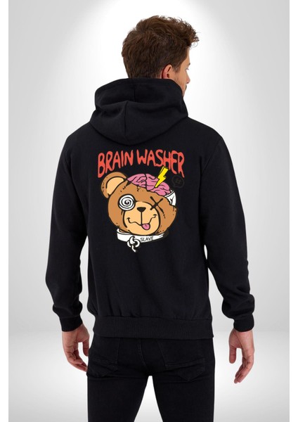 Beyin Yıkama Kadın Erkek Siyah Kapüşonlu Fermuarlı Baskılı Hırka Sweatshirt fırsatları