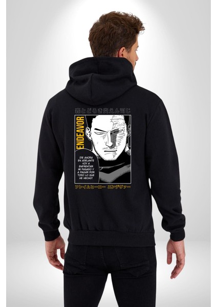 Enji Todoroki Manga Kadın Erkek Siyah Kapüşonlu Fermuarlı Baskılı Hırka Sweatshirt fiyatları