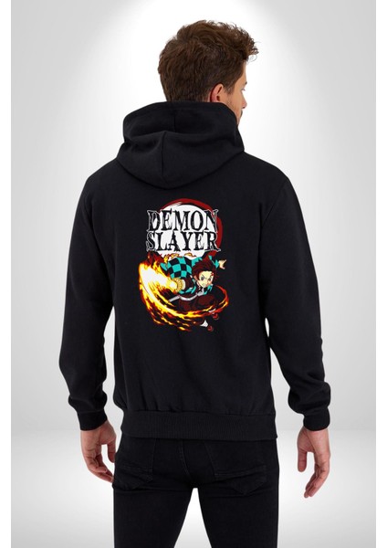 Demon Slayer Iblis Avcısı Anime Figürü Kadın Erkek Siyah Kapüşonlu Fermuarlı Baskılı Hırka Sweatshirt fiyatları