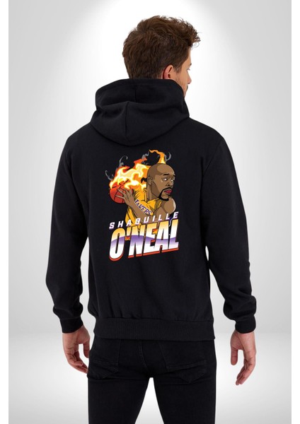 Basketbol Shaquille Oneal Star Ateş Topu Kadın Erkek Siyah Kapüşonlu Fermuarlı Baskılı Hırka Sweatshirt fırsatları